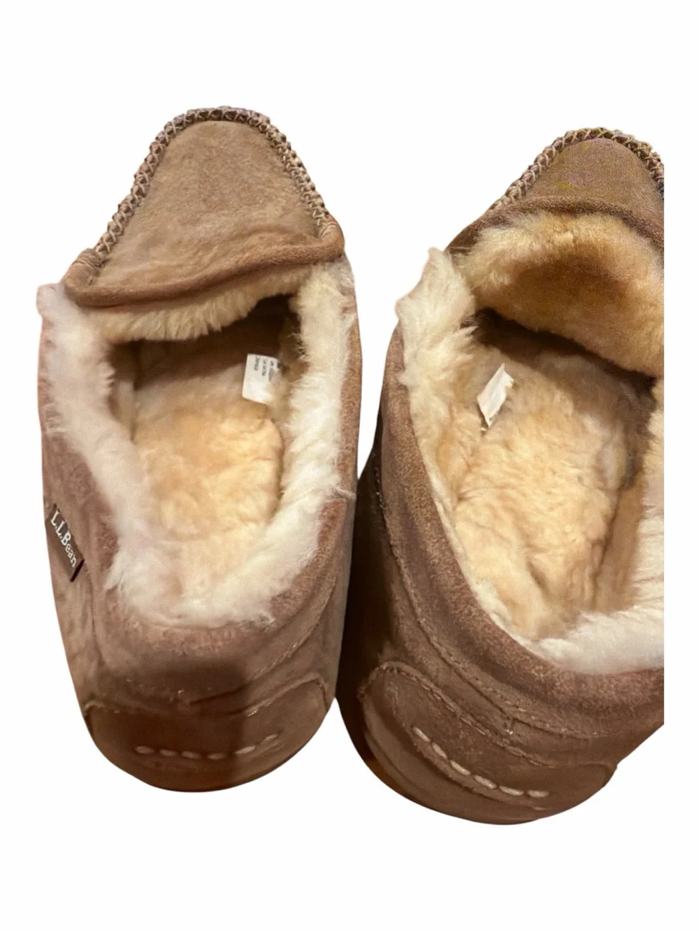 L.L. Bean Chestnut Suede Shearling Moccasin Slippers